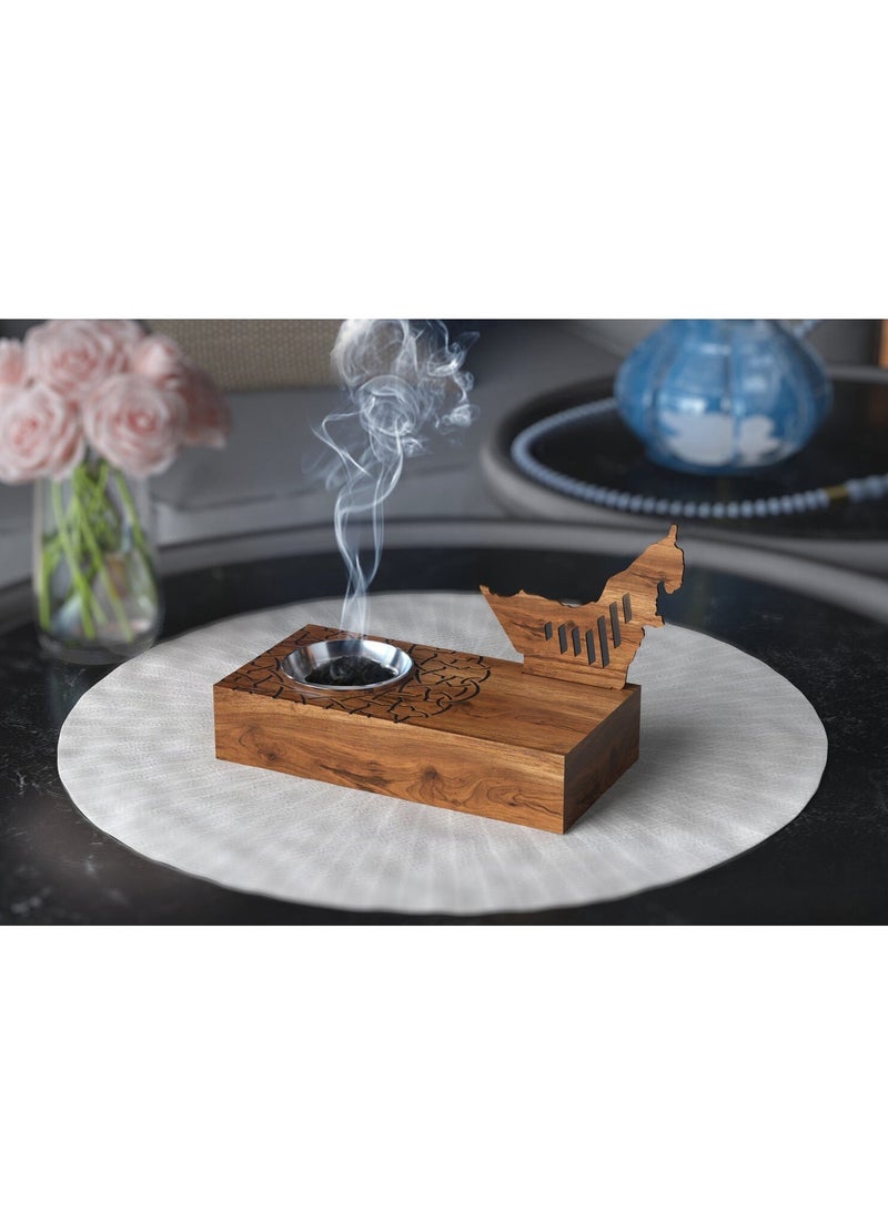 HilalFul UAE Kosso Wood Map Madkhan Incense Holder | Home Decoration Incense Stand | Bakhoor Burner | Home Fragrance | Diffuser  Madkhan | Gift Set for Wedding, Anniversary, Eid, Ramadan - Image 1